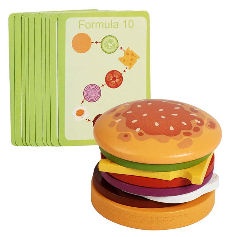 ,Wooden Hamburg Sandwich Stacking Toys For Toddlers And Kids Montessori Preschool Educational Toys Fine Motor Skill Kitchen Toy.