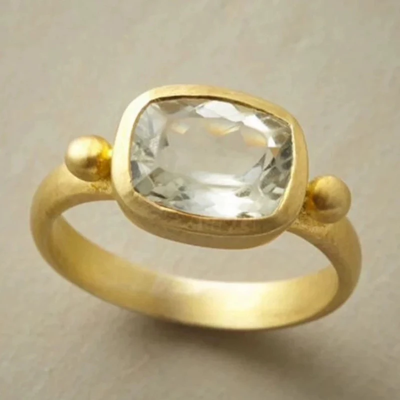 Huitan Mattgoldfarbene Damenringe mit geometrischem Zirkonia, minimalistische modische Damenringe für Hochzeit, Alltagsschmuck 2026
