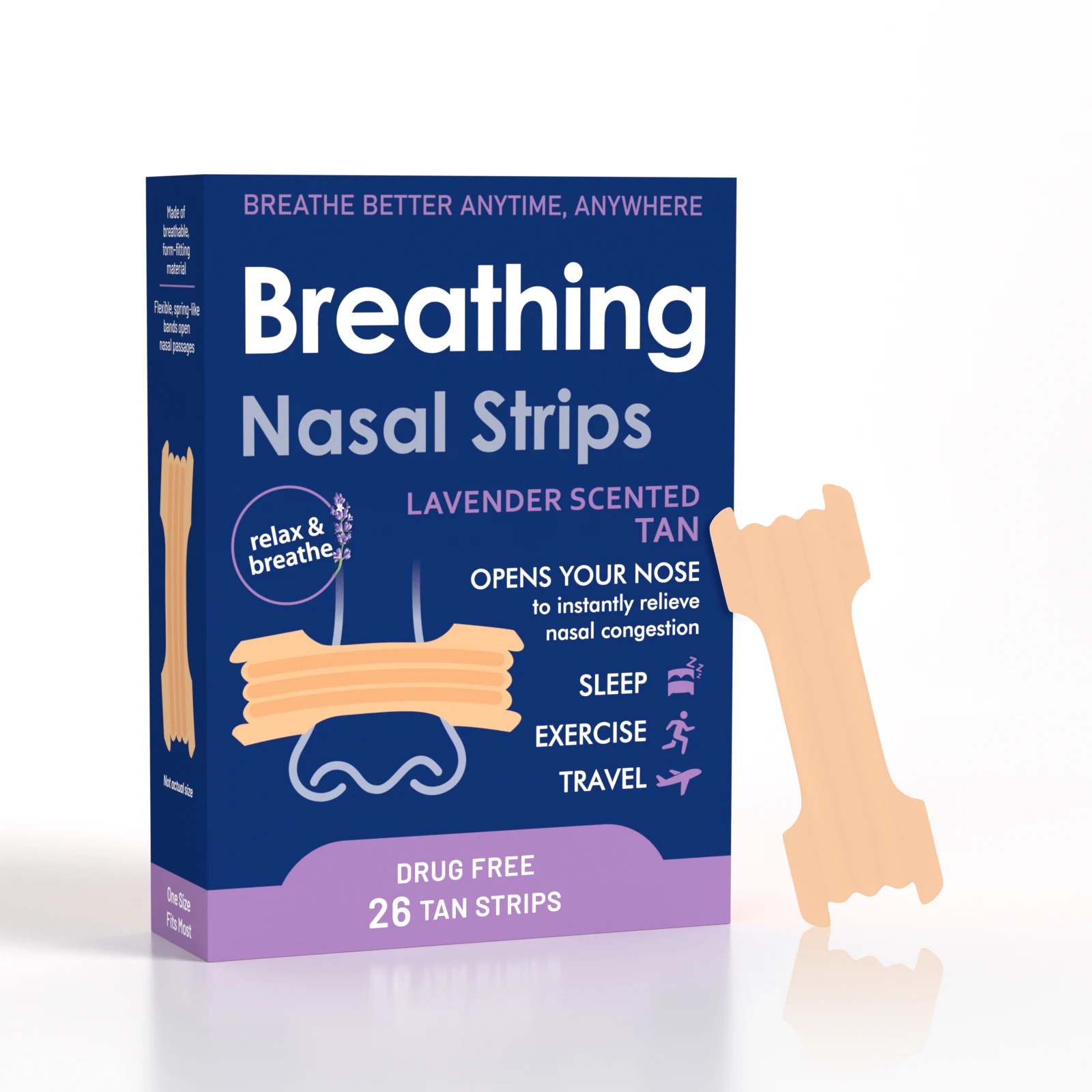 Nasal Strips Anti Snoring Nose Strips Breathe Better Lavender Scented Drug Free Nasal Congestion Relief 26 Strips Sleep Aid