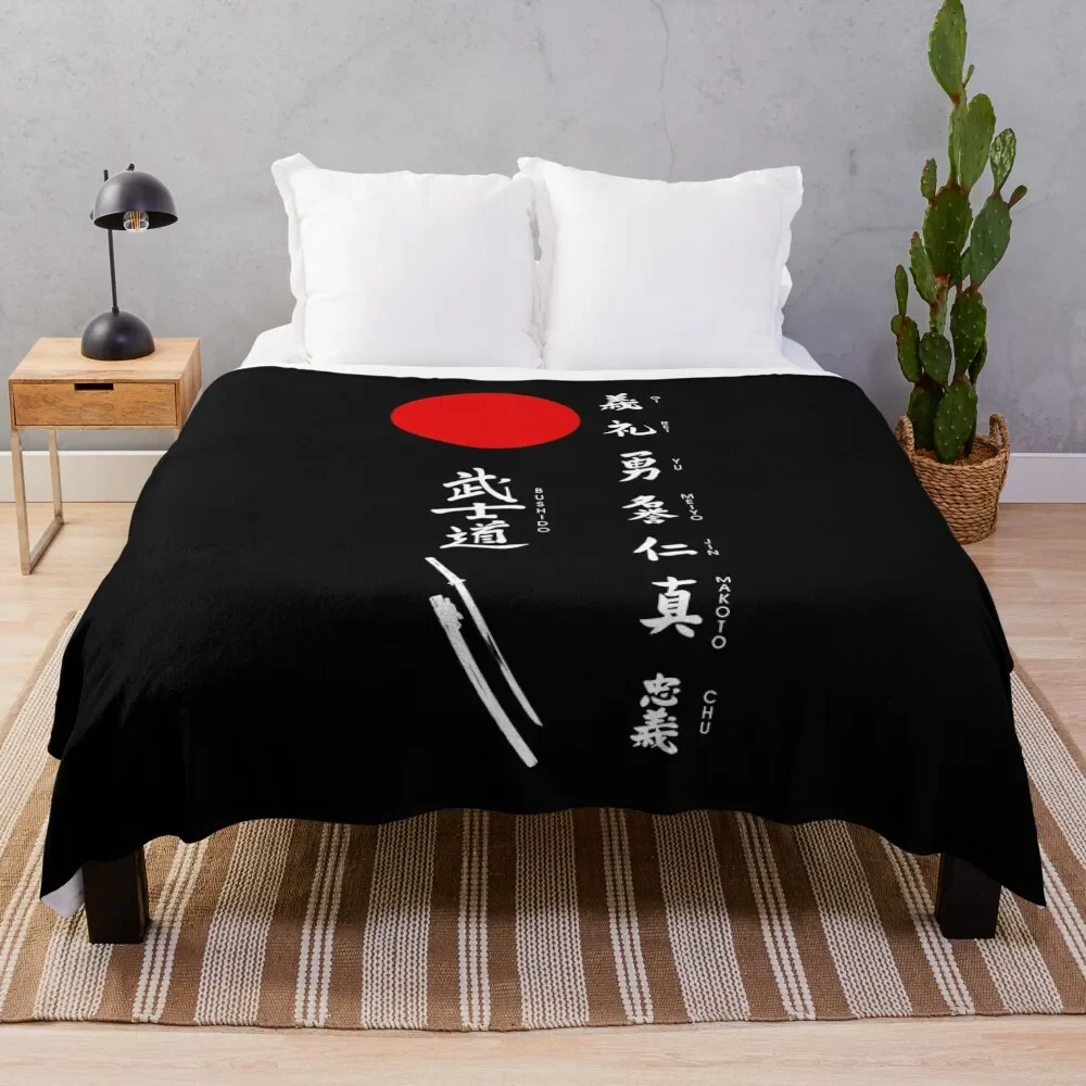 

Bushido and Japanese Sun (White text) Throw Blanket Stuffeds Plaid on the sofa Moving Tourist Blankets