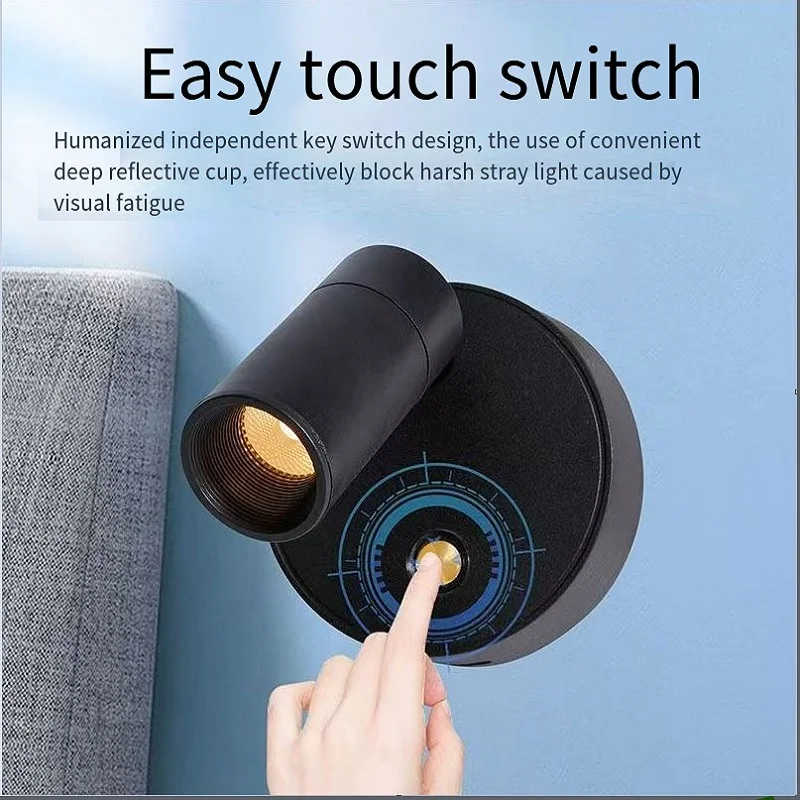 Lampu dinding samping tempat tidur bebas kabel dan berlubang lampu dinding baca LED ultra-panjang magnetis