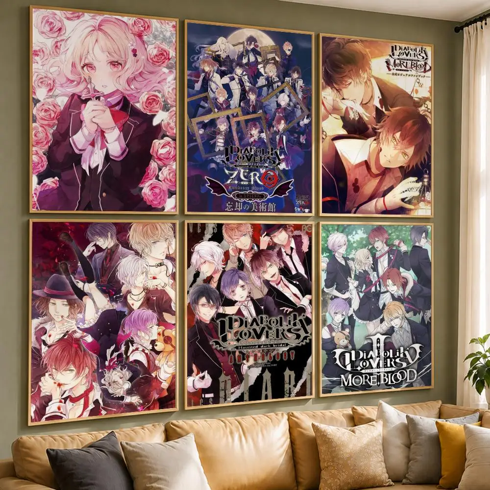 Popular Anime D-Diabolik LoversS Poster Vintage Retro Anime Poster Stickers Peel and Stick Wall Art Home Decor