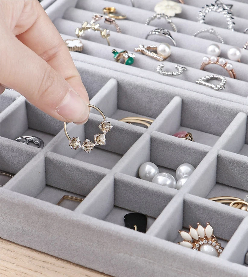 Soft Velvet Stackable Jewelry Tray Case Ring Earrings Necklace Display Holder Storage Box Portable Jewellery Organizer Dropship