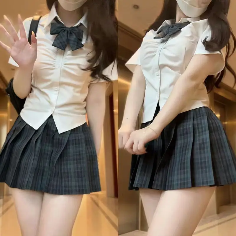 Slimming Effect Summer Short Sleeve Shirt for plus Size Women Waist-Cinching Pure Desire Style College JK Uniform Top Women