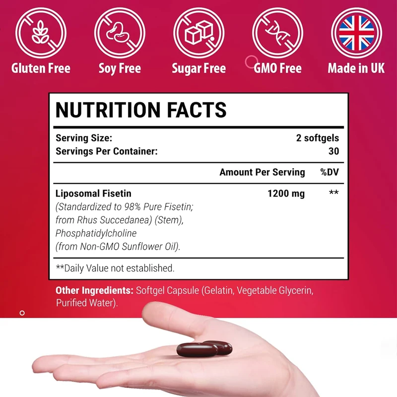 Liposome Fisetin Supplement - Adult Polyphenol Antioxidant, Similar to Apicin, Lutein, Quercetin