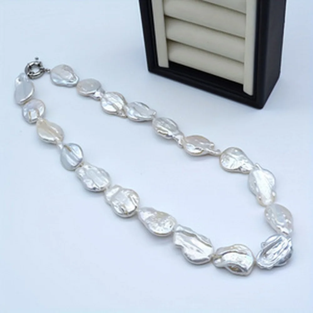 White Baroque Necklace Natural Coin Drop Shape Pearl Necklace Design Exaggerated Women Necklaces Free Shipping Mom Gifts