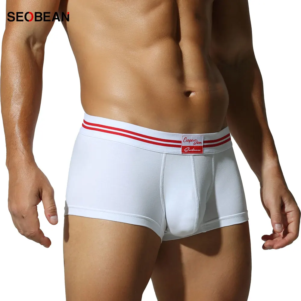 SEOBEAN Men's Cotton Boxer Briefs Breathable Underwear with Elastic Striped Waistband Ergonomic Pouch Soft Comfort-Fit