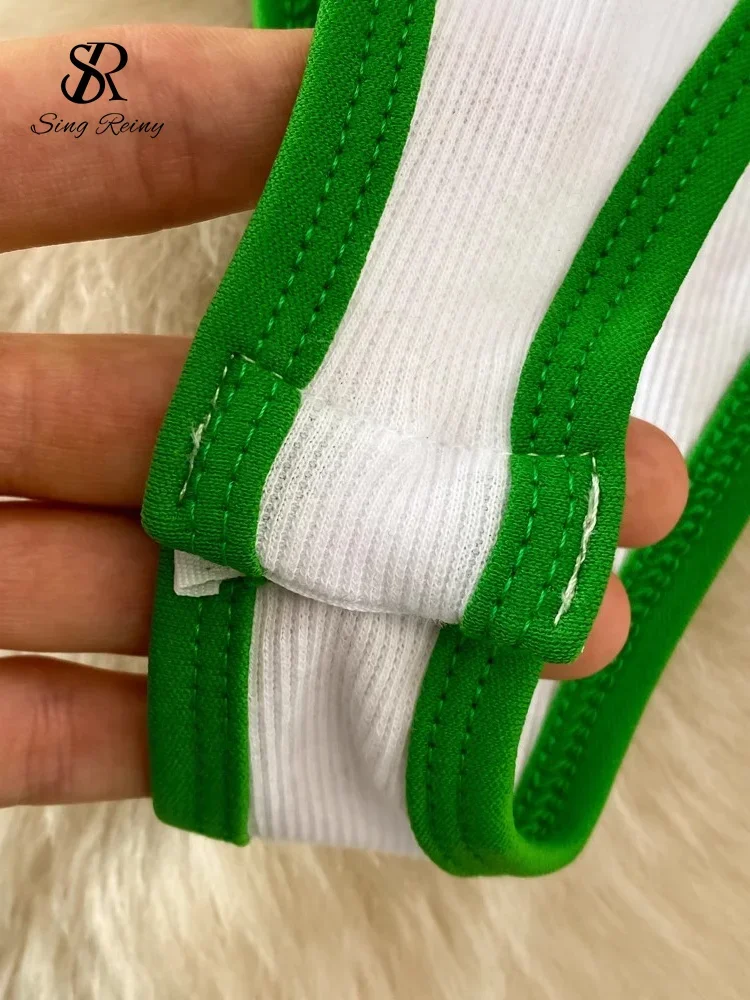 SINGREINY, летние майки с открытой промежностью, комбинезоны без рукавов, контрастные тонкие боди 2024, женская уличная одежда, винтажные комбинезоны-футляры