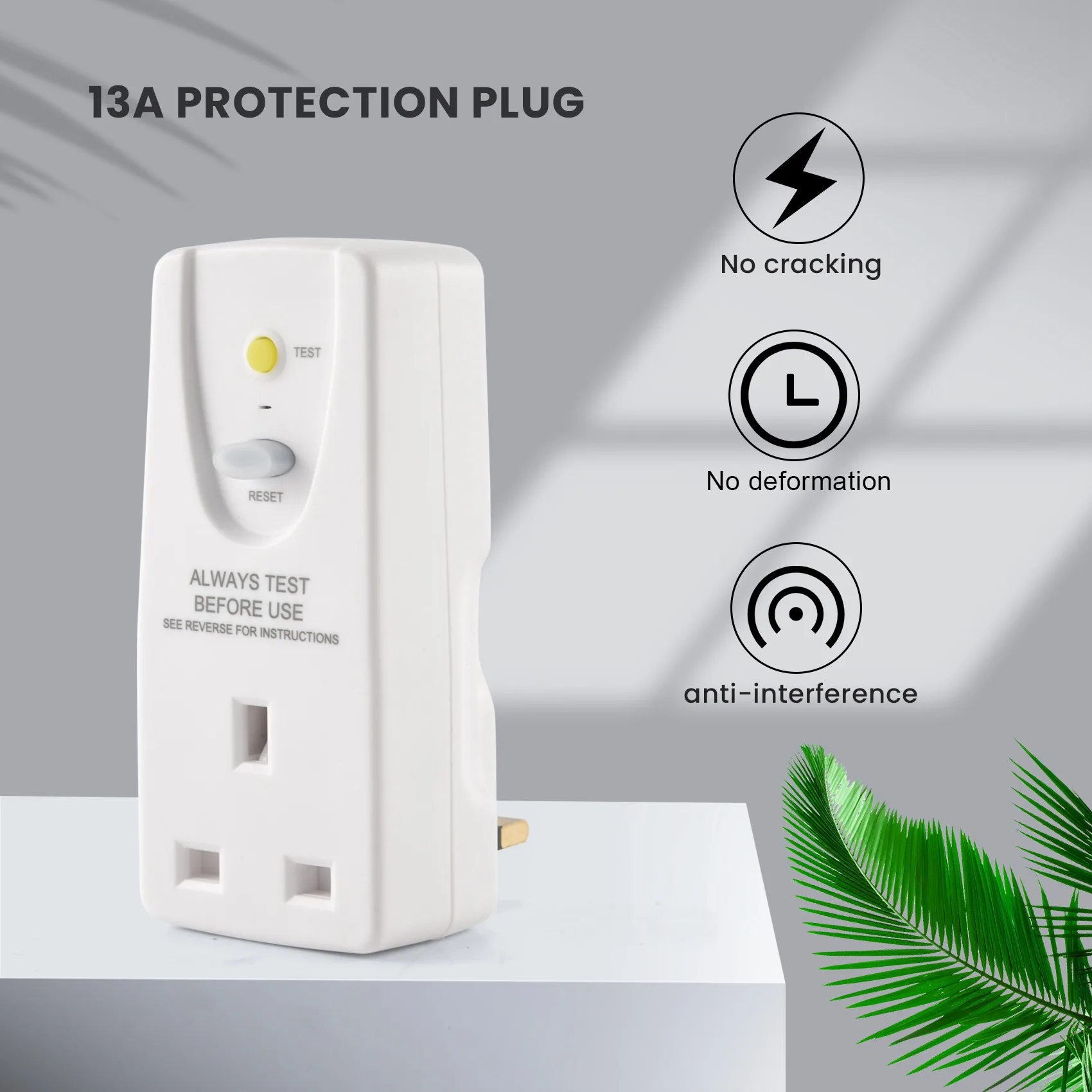 A73E-Uk Plug 13A Gfci Leakage Protection Plug Rcd Socket Home Circuit Breaker Cutout Power Trip Switch- Uk Plug