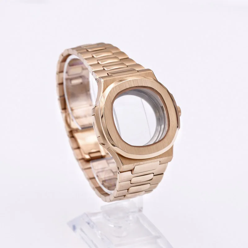 

40mm Men's Watch NH35 Rose Gold Case Watch for Nautilus Stainless Steel Band Sapphire Crystal Glass Custom Build Watch Part