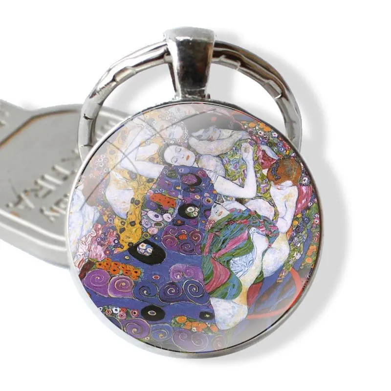 Keychain Handmade Glass Cabochon Key Ring Holder Pendant Key Chains Kiss Gustav Klimt Art Painting