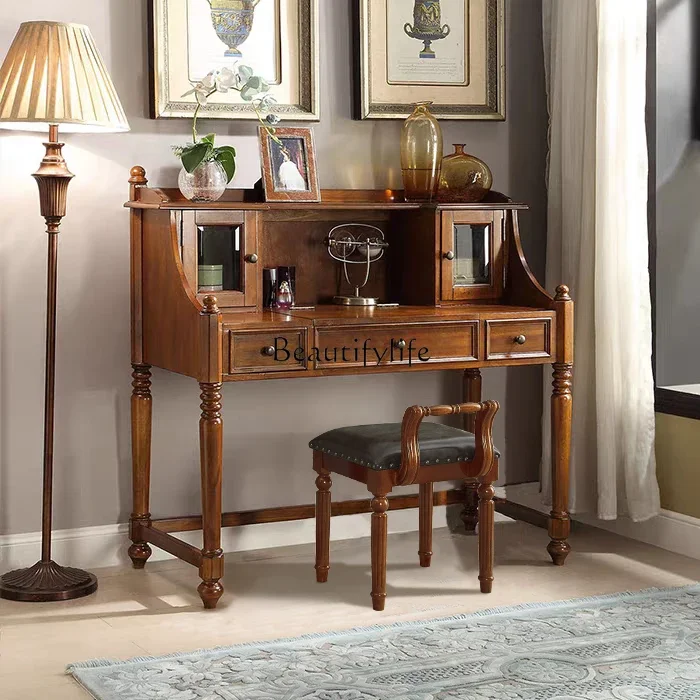 

Yj19 American-style Solid Wood Dressing Table Small Apartment Flip-top Makeup Desk Integrated