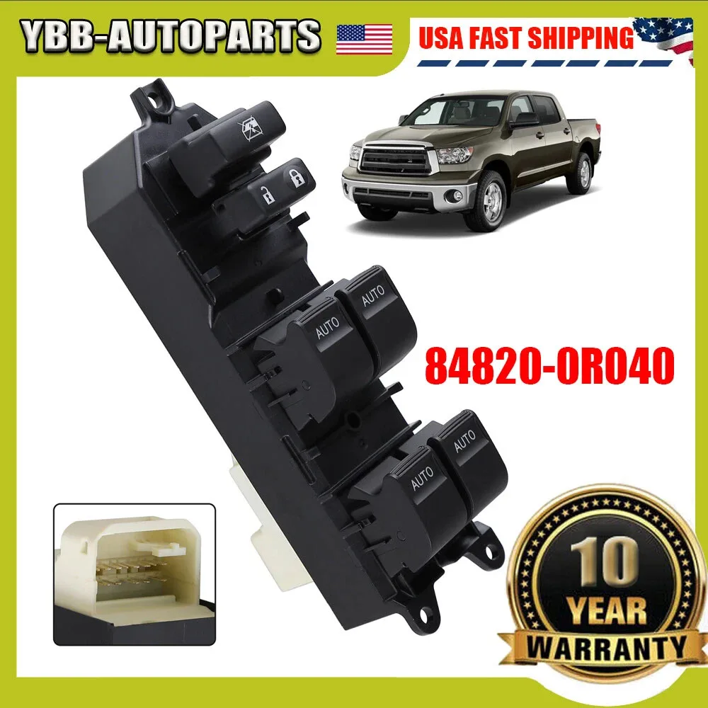 

New Upgraded White Backlit LED Car Electric Power Master Window Switch Control Button 84820-0R040 For Toyota Tundra 2007-2021 Plug-and-play Driver Side AII Automatic Window Switch Car Accessories