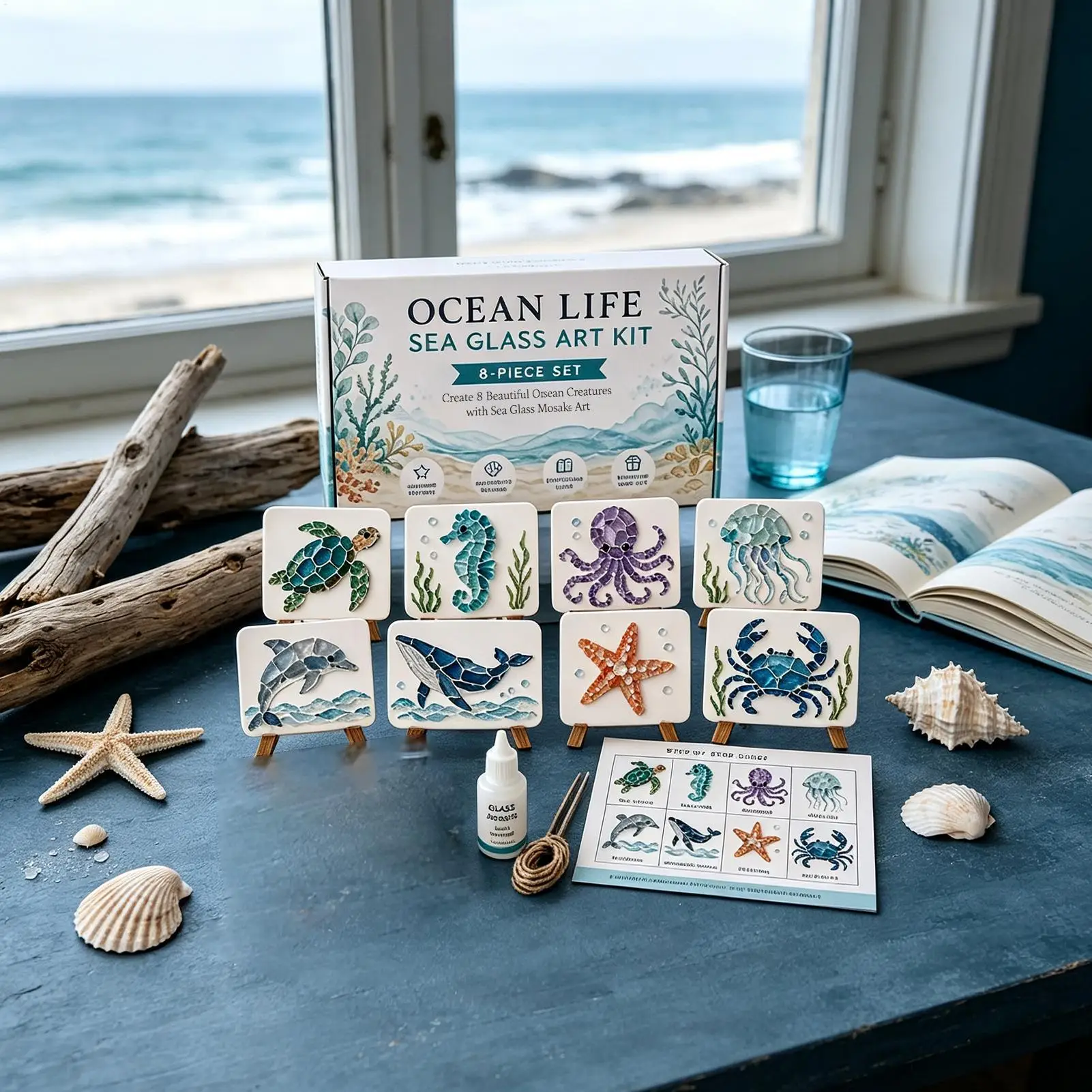 DIY Sea Glass Art Kit Sea Creature Fun Educational Animal Shaped Crushed Glass Art Ocean Inspired Colorful Glass Pieces Ocean