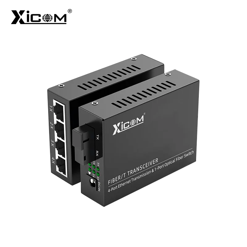 Single Fiber Converter 10/100M 1310/1550nm 25KM Optical Fiber Media Converter 1 Fiber Port 4 RJ45 Port Simplex Fiber Transceiver