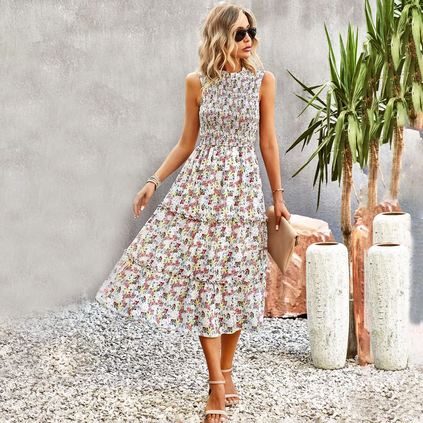 Spring Summer Dresses for Women 2023 Floral Sleeveless Ruffles Female Dress Bohemian Beach Casual  A-line платье Tank Top Skirt