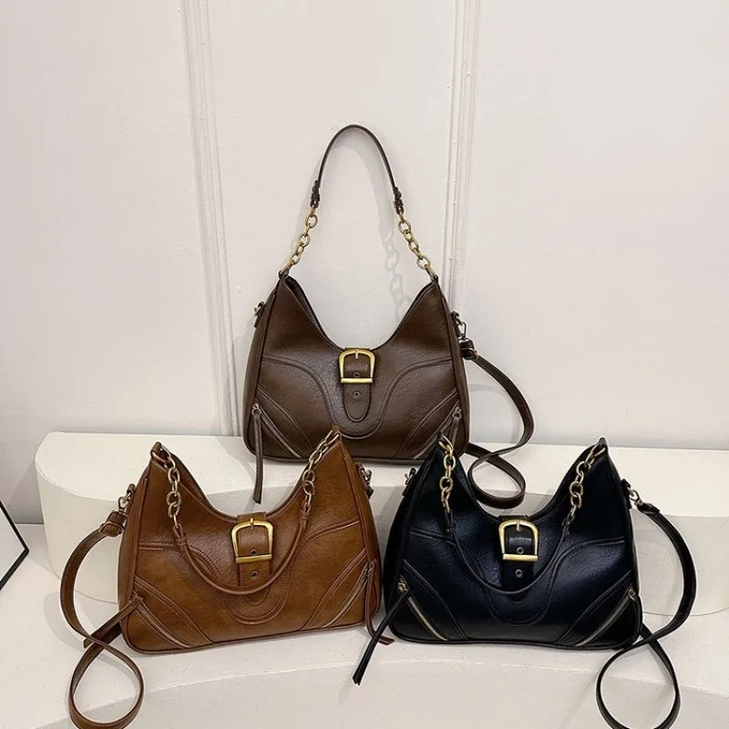 Fashionable Commuter Diaper Bag High End Casual Solid Color Satchels Women Leather Shoulder Bag Trendy Large Capacity