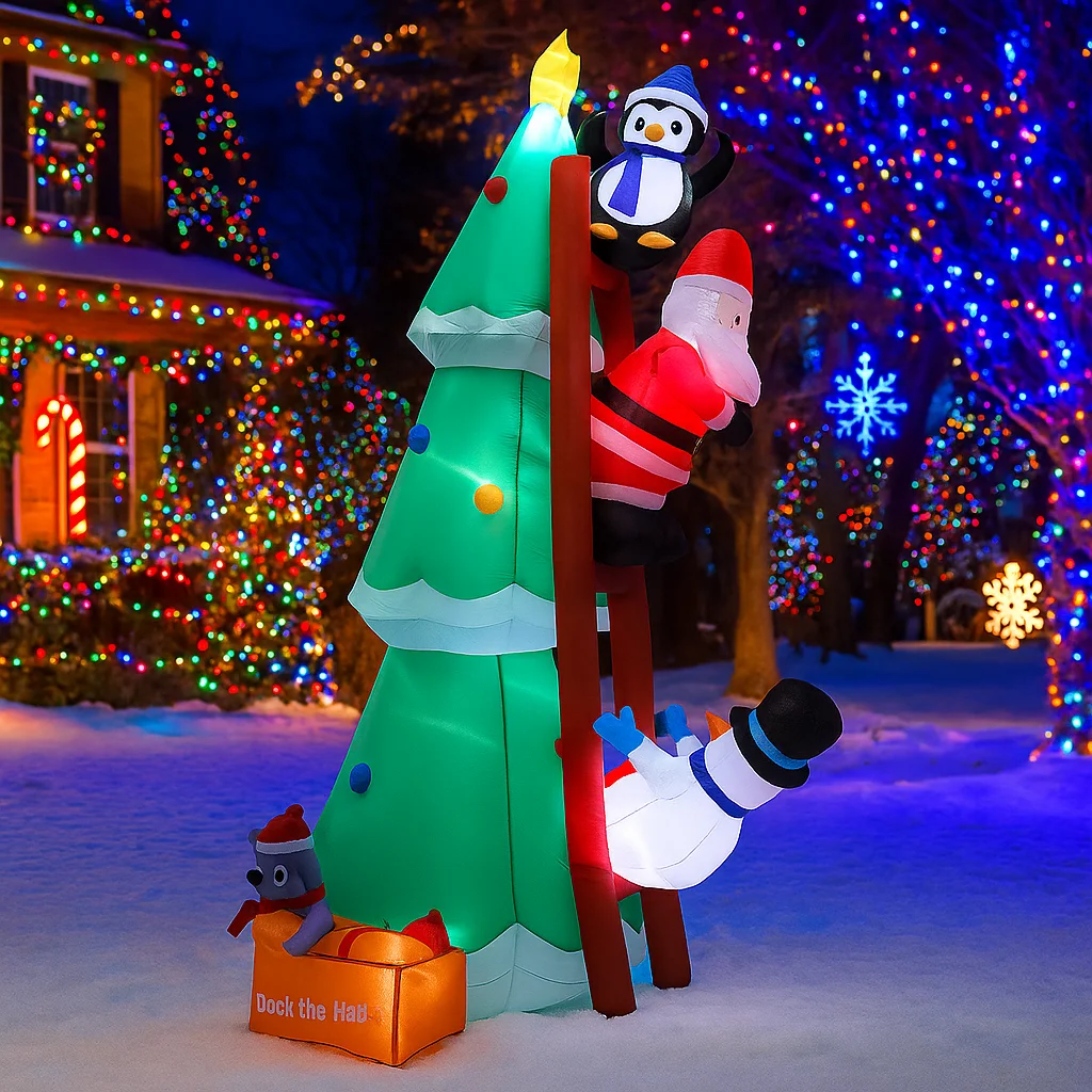 2.5M/8.2FT 크리스마스 장식품 풍선 장난감 산타클로스 눈사람 트리 선물 상자 집 마당 크리스마스 장식 LED 크리스마스 장난감