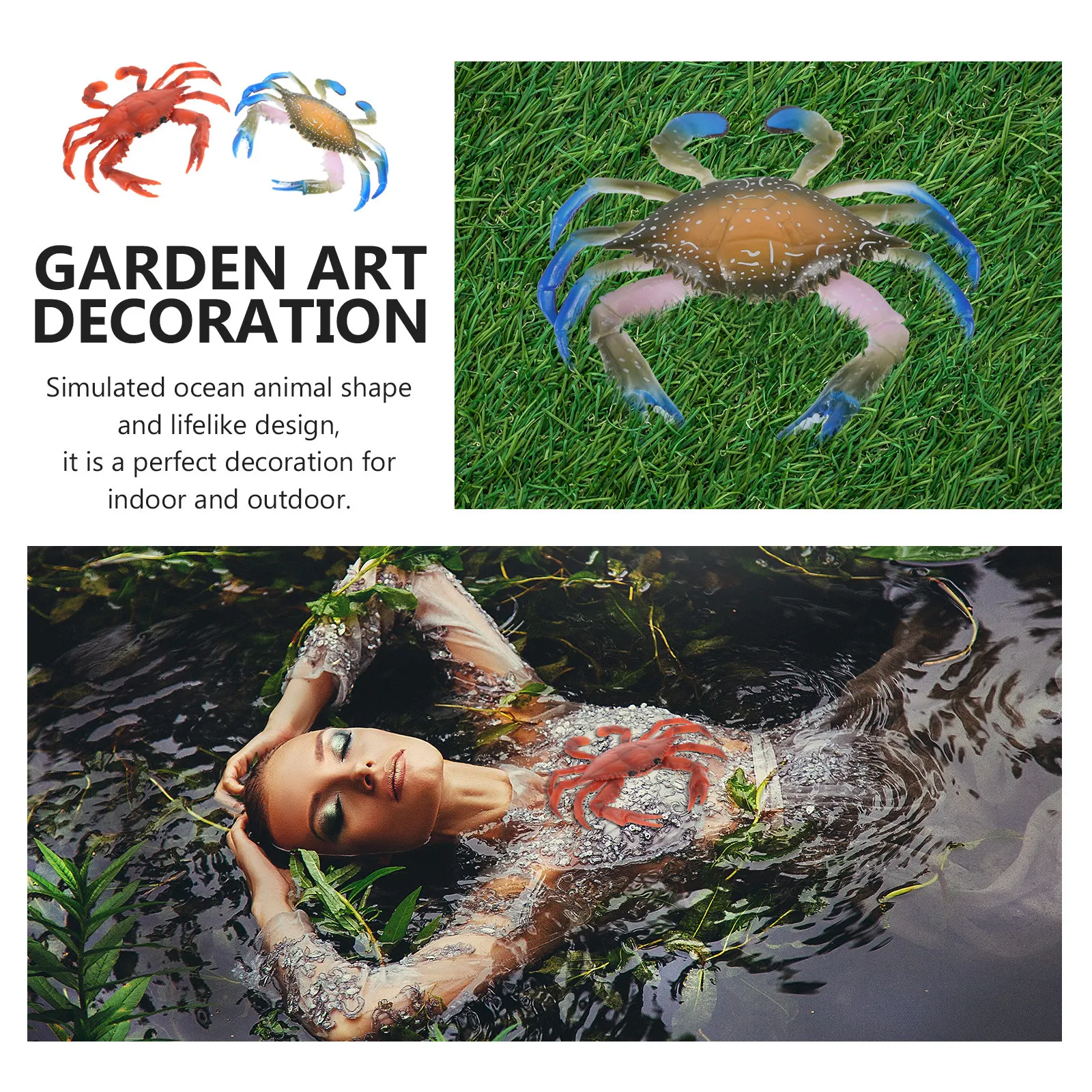 2Pcs PVC Crab Garden Decoration Realistic Ocean Animal Ornament Indoor Outdoor Pool Pond Landscape Embellishment Photo Prop