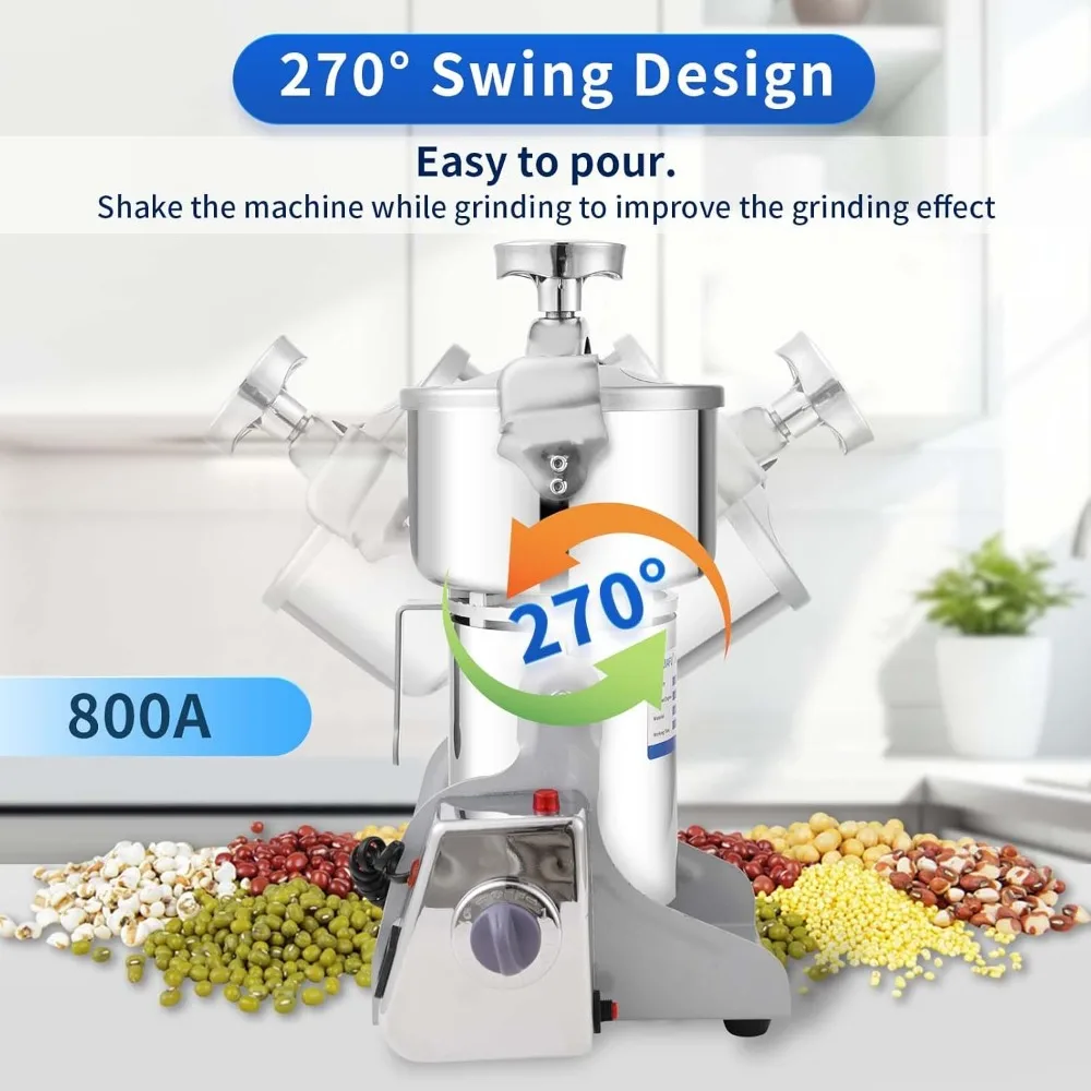 

1800W Superfine Powder Grinder 36000r/min High Speed Electric Grain Mill for Dry Material 270° Swing Stainless Steel