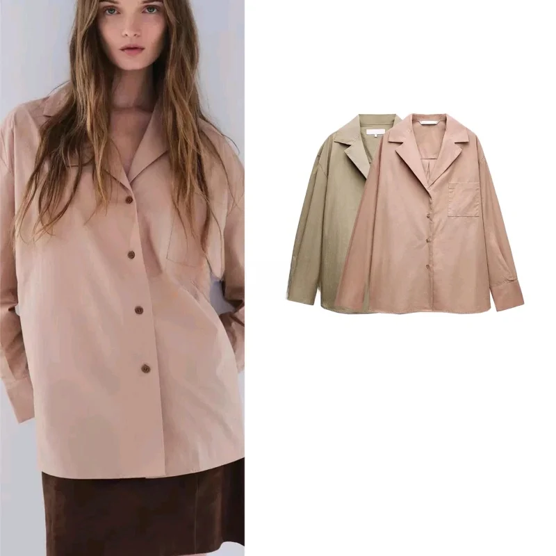 وصل حديثًا لفصل الخريف: قميص حرير نسائي بتصميم بسيط، بأكمام طويلة وجيوب مزينة، ذو صف واحد من الأزرار، فضفاض ومريح، مثالي للتن...