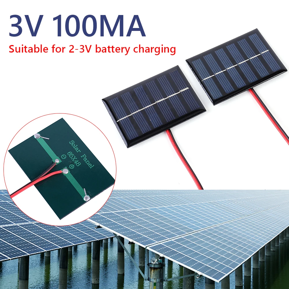 Mini Solar Panel Polycrystalline Silicon 1W 3V 100MA Outdoor Solar Battery Charger Emergency Power Bank 2-3V Battery Charging