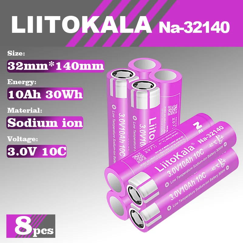 8pcs LiitoKala Na-32140 3V10AH Sodium-ion Battery 3000+Cycles Low-temperature Rechargeable Cell for Scooters Boats Bus Camping