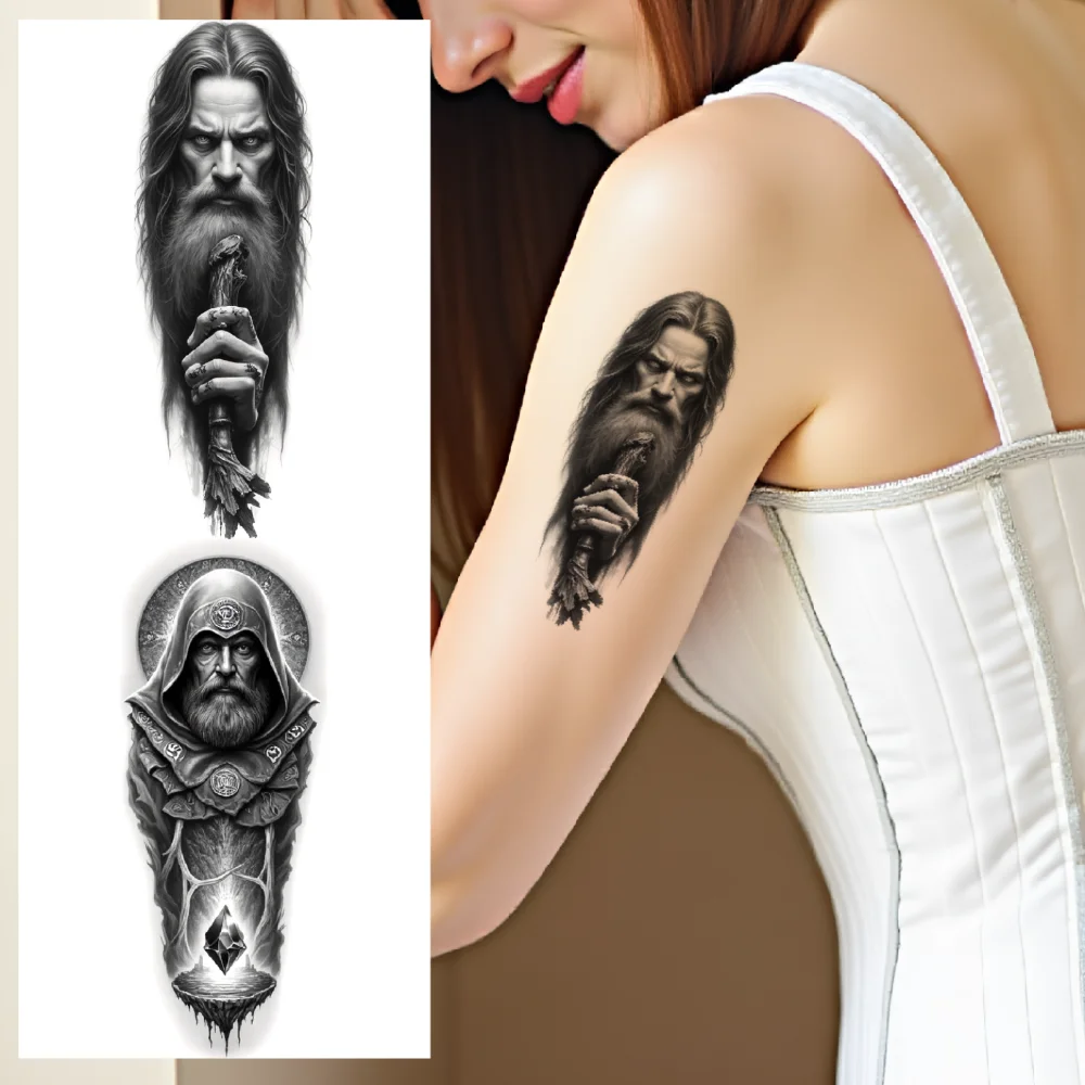 

12pcs Temporary Tattoo Realistic Temporary Tattoos Woman With Headdress Religious Figure Hooded Figure For Men Women Adults