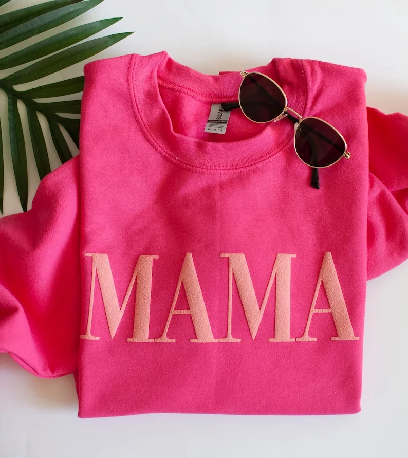 Mama Sweatshirt Pink Mama Girl Mom Sweatshirt Puff Print Gift for Her Pregnancy Reveal Mom Shirt Mother\'s Day Gift