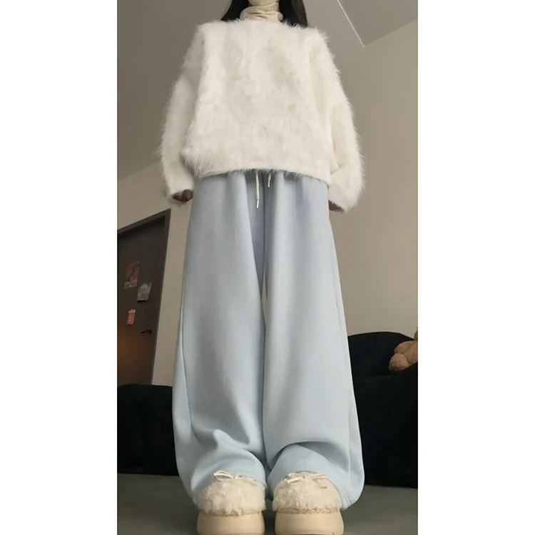 الأزرق Fce اصطف ثي عالية الخصر بنطال ذو قصة أرجل واسعة المرأة الخريف الشتاء جديد Sle ساكاموتو Sle فضفاضة تناسب مستقيم الساق بنطلون