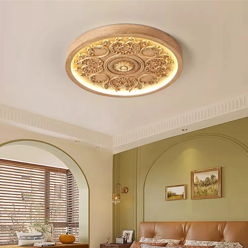Vintage French Cream Carved Artistic Ceiling Light - Decor Lamp for Bedroom, Living Room & Study Home Wholesale