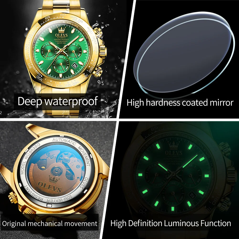 OLEVS 6638 Luxury Men Watches Classic Cosmometric Type Original Automatic Mechanical Watch for Man Waterproof Luminous Calendar