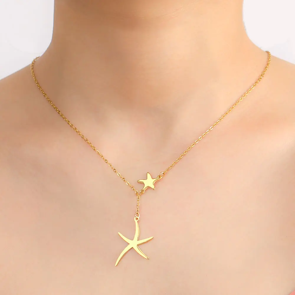 Cazador Starfish Pendant Necklace for Women Girls 2024 Jewelry Stainless Steel Choker Summer Bohemian Birthday Gift Wholesale