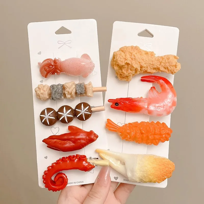 Fermaglio per capelli simulato per alimenti nuovi accessori creativi per frutti di mare divertente Clip di parole divertenti per pesci salati per le donne