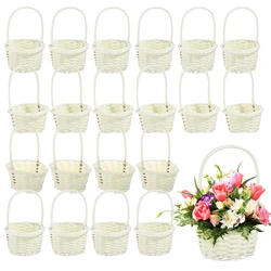 Hand-woven Wedding Flower Basket With Handle Wicker Sundries Basket Wedding Flower Girls Basket for Home Picnic Storage Basket