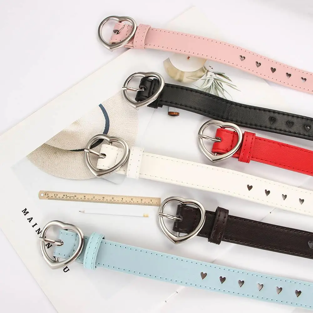 

Simple Adjustable Female Unisex Children Metal buckle Heart Waistband Leather belt Belt accessories Width