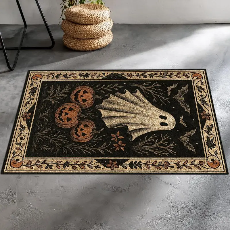 VIKAMA Vintage Halloween Rug Ghost Pumpkin Non-Slip Door Mat Spooky Floor Carpet Entryway Living Room Indoor Holiday Decor