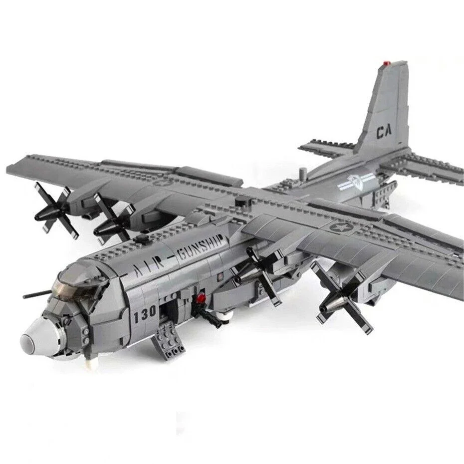 Building Blocks Military MOC WW2 AC-130 Gunboat Aircraft Bricks Models Army Weapon Airplane Kids Toys Gifts for Boys