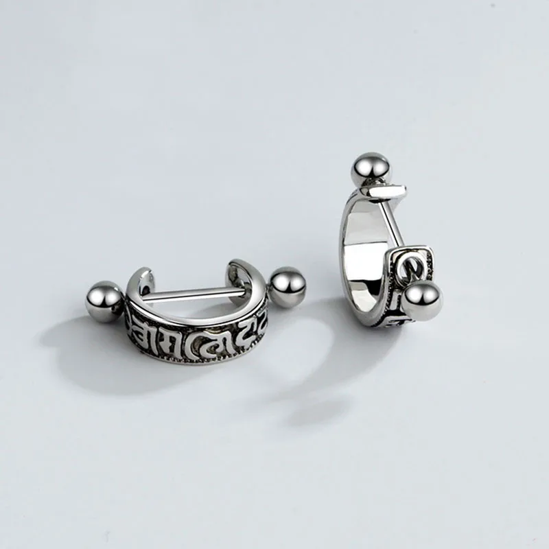 Vintage six character truth Earrings Trendy Men\'s Jewelry Personality Cold Thai Silver Earring Boy\'s Literary Earrings KOFSAC