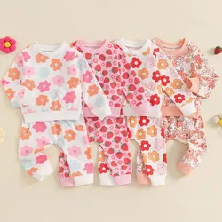 Toddler Girl Pants Sets Fall Clothes Floral Print Crew Neck Long Sleeve Sweatshirts and Long Pants 2Pcs Set Baby Clothing