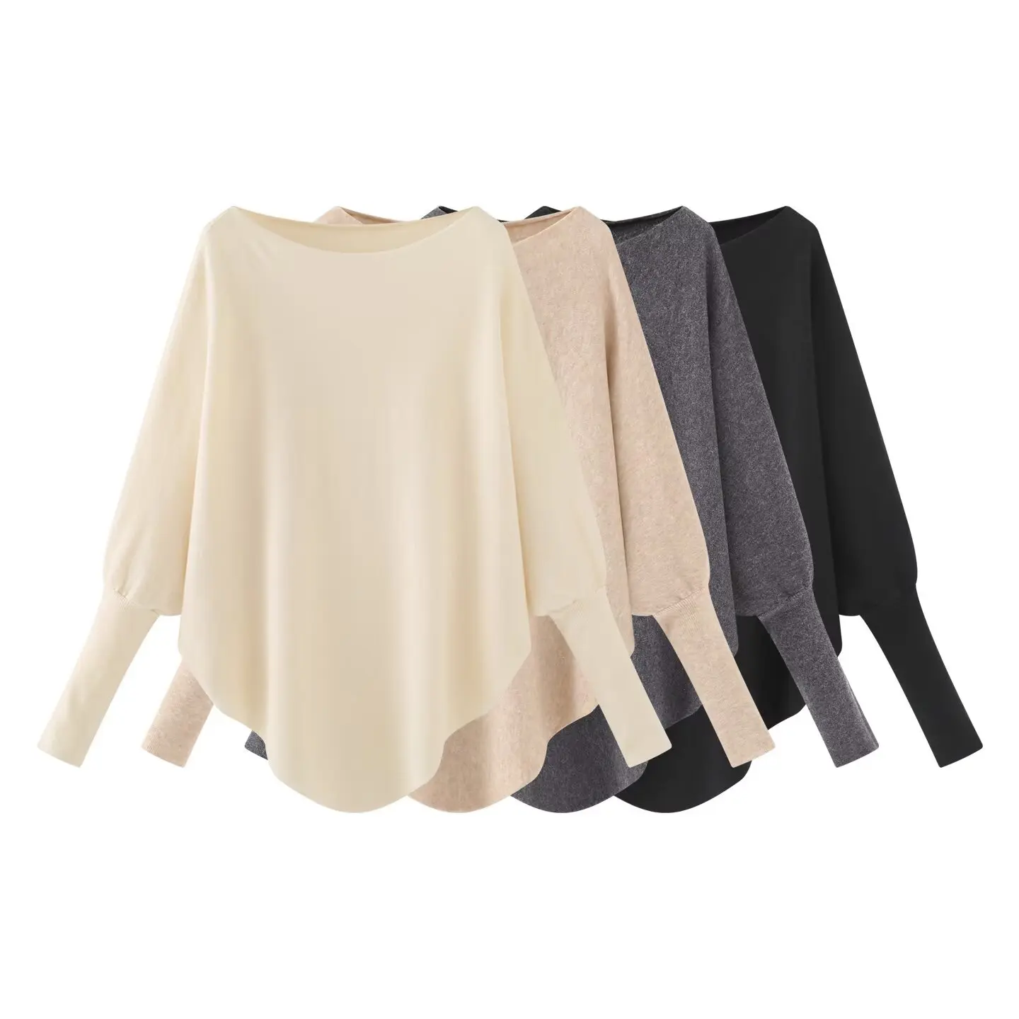 

Faionable Knitted Batwing Sve One-oulder Asymmetrical Slimming Top Autumn New Arrival Versatile Commute Sle Long Sve