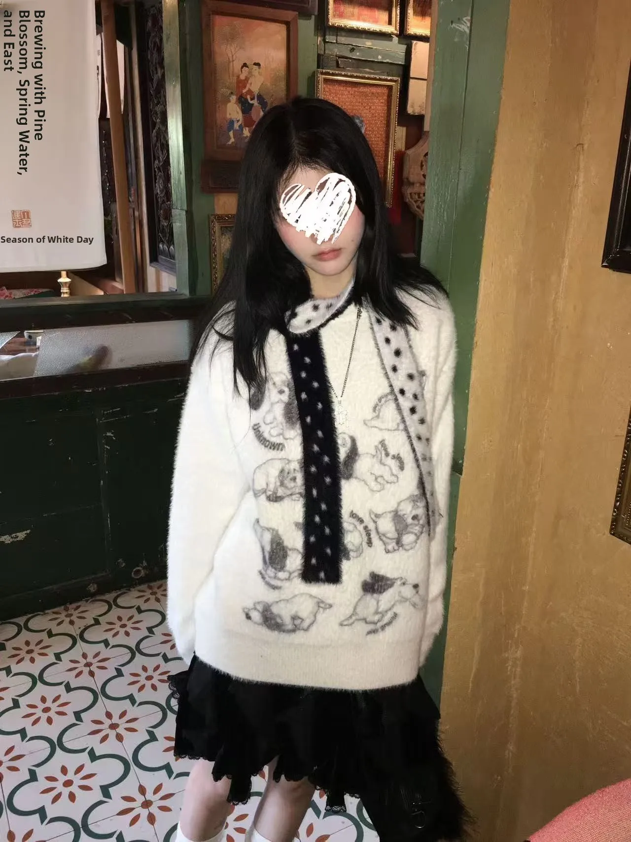 

Soft Fufu White Mink Imitation Doggie Sweater Women's Autumn Winter Lazy Sle High Ne Knitted Long Sve Warmth Emitting Top