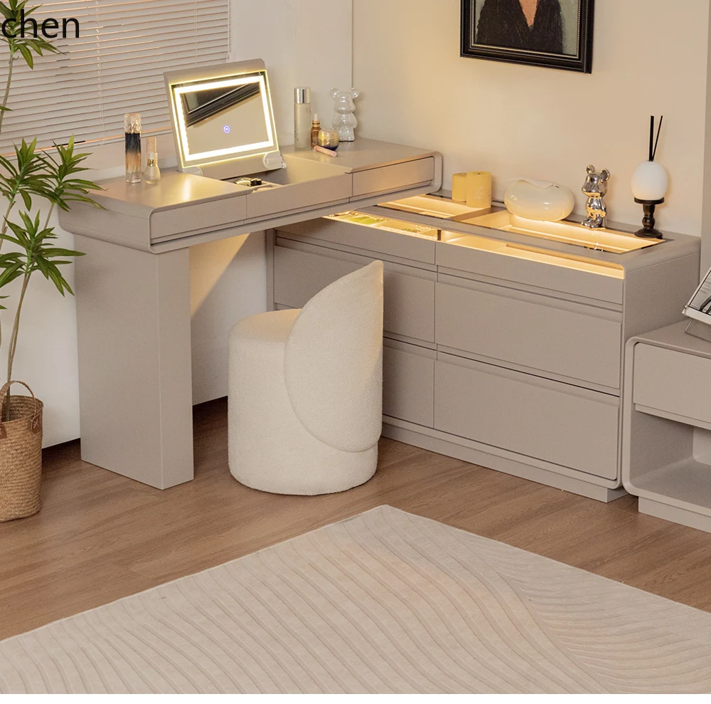 

LXC solid wood clamshell dresser chest cabinet integrated bedroom storage cabinet modern simple retractable makeup table