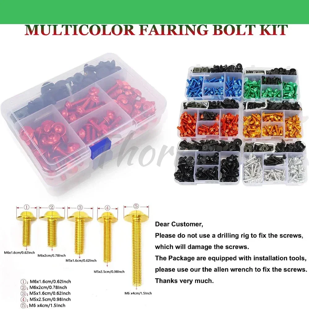 รถจักรยานยนต์ Fairing Bolts Kit คลิปยึดสกรู M5 M6 สําหรับ Honda Kawasaki Yamaha Suzuki Aprilia Bmw Benelli KTM VICTORY 195 ชิ้น