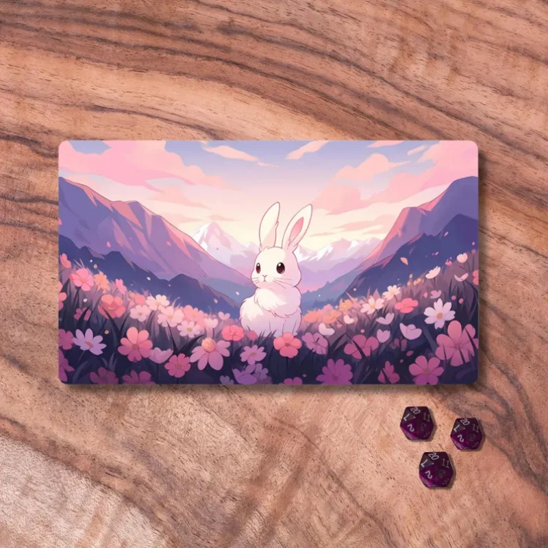 VIKAMA Niedliche Magic: The Gathering Spielmatte mit Hasenmotiv, erhältlich mit oder ohne Zonen, pastellfarbene TCG-Spielmatte