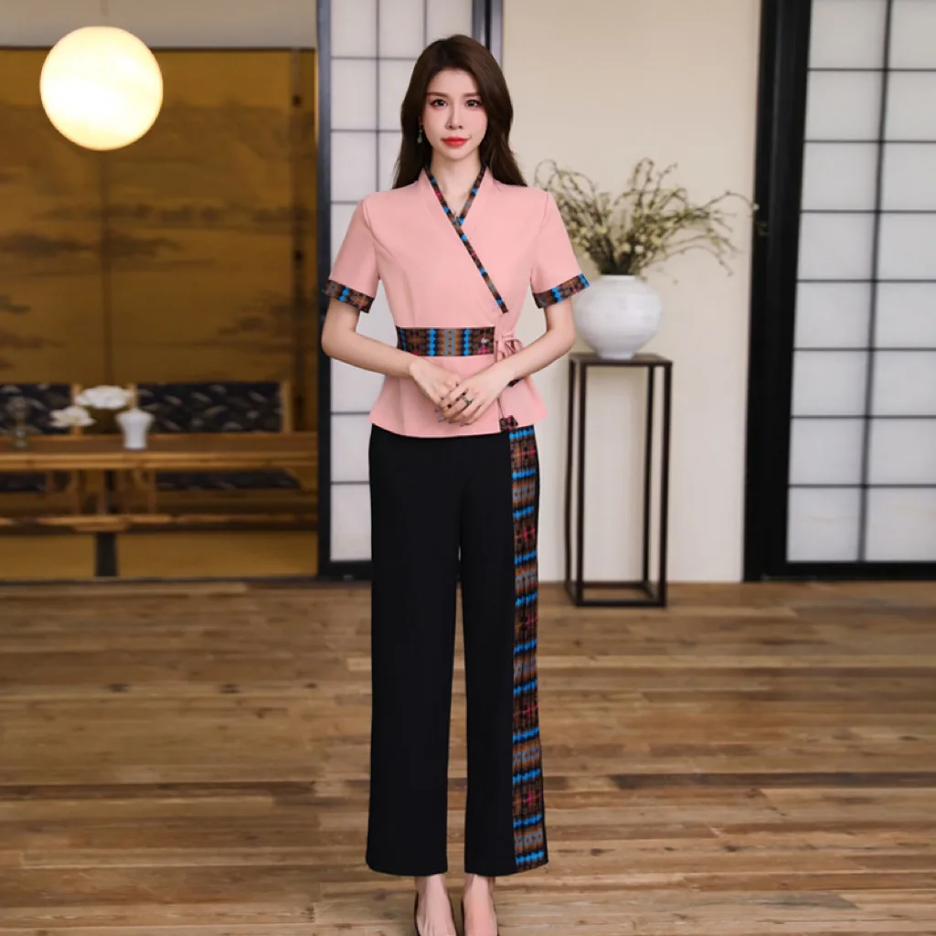 女性作業服スーツホテルウェイター美容院スパマッサージネイルカフェセクシーなフットバスサウナ技術者全体的なパンツ制服