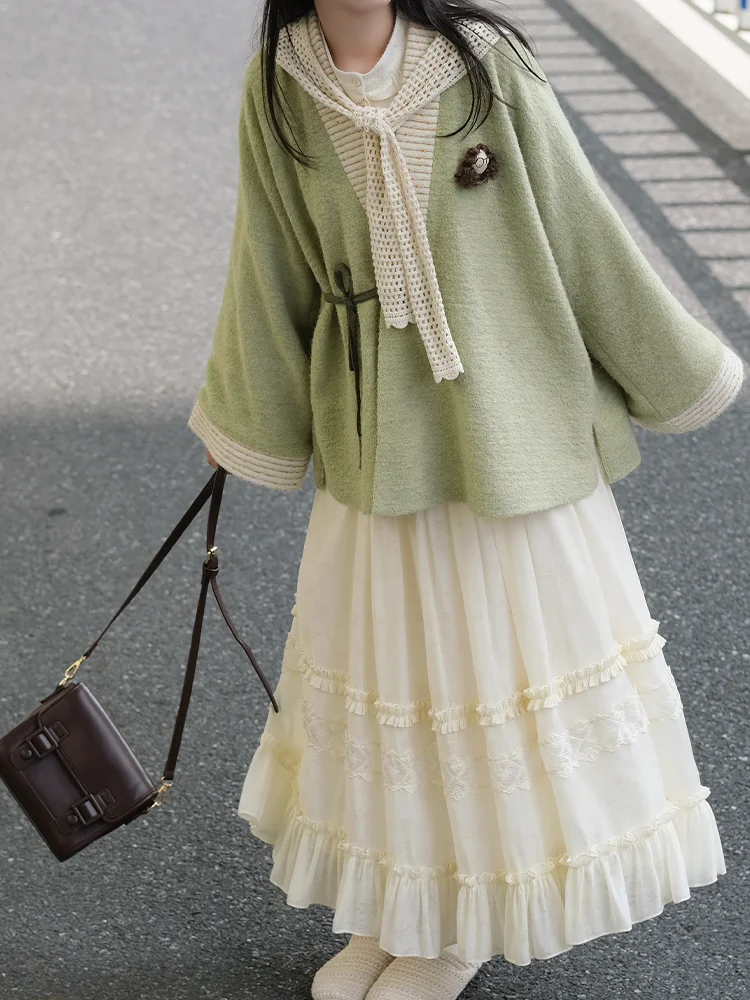 

Женский комплект из шерстяной смеси: пальто и юбка, модный, элегантный, средней длины, для весны и осени, с сумкой через плечо