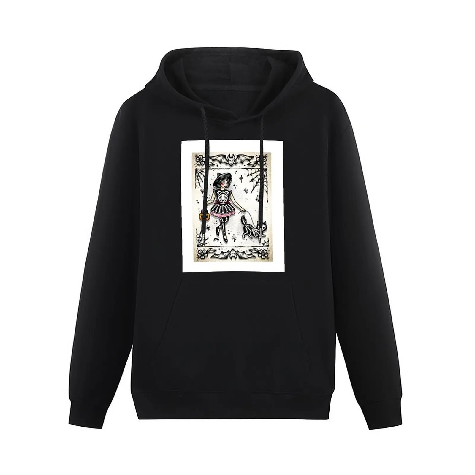 Walking Jellybean Halloween Black Cat Traditional Tattoo Flash Pullover Hoodie anime clothing hoodie man