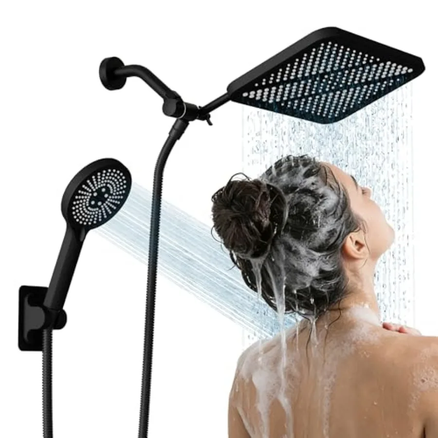 

Wide Rain Shower Head with Handheld, High Pressure Rainfall Showerhead Combo with Arm, Detachable Dual Shower with Multi Modes