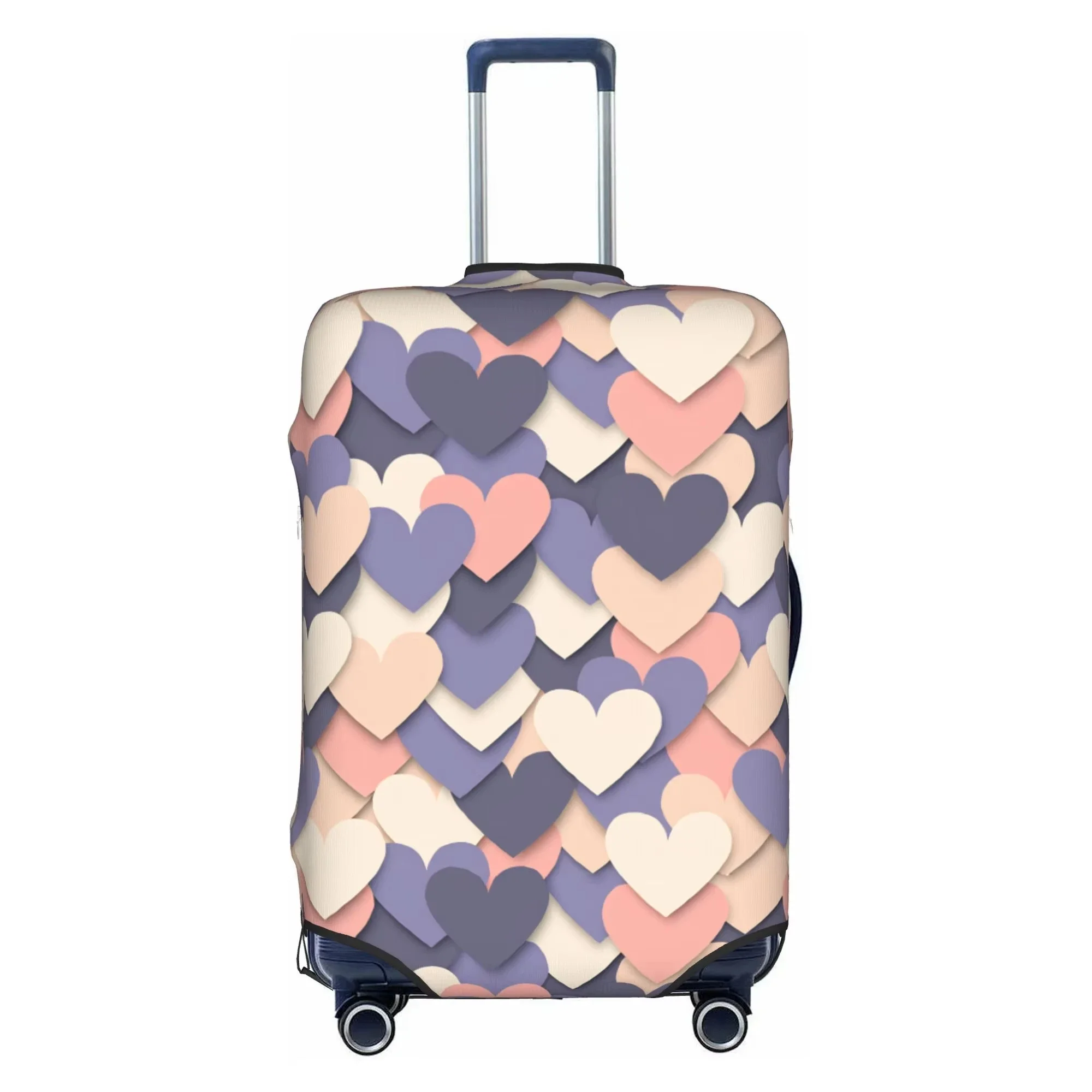 Knitted Heart Pattern Pink Print Luggage Cover Elastic Suitcase Protector Dustproof Anti Scratch Travel